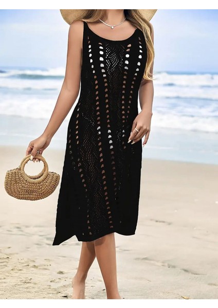 Kadın Kolsuz Askılı Yan Yırtmaç Detay Triko Midi Boy Elbise fırsatları