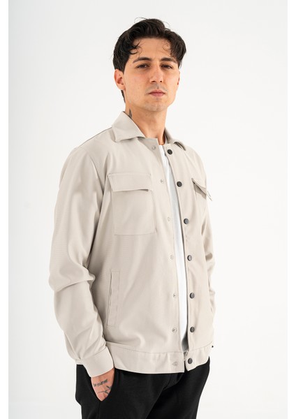 Erkek Taş Rengi Rahat Kesim Gömlek Ceket Kapaklı Çift Cepli Çıtçıtlı fiyatları