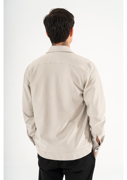Erkek Taş Rengi Rahat Kesim Gömlek Ceket Kapaklı Çift Cepli Çıtçıtlı fırsatları