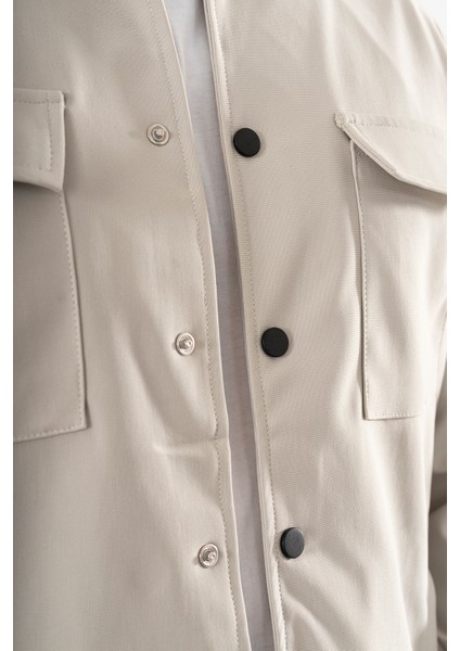 Erkek Taş Rengi Rahat Kesim Gömlek Ceket Kapaklı Çift Cepli Çıtçıtlı indirimleri