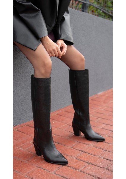 Aniela Siyah Deri Hakiki Deri Kadın Çizme fiyatları