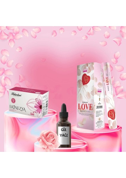 Sevgi Seti Love Tütsü 20 Çubuk + Gül Yağı 20 ml + Ekinezya Çayı 20 Poşet