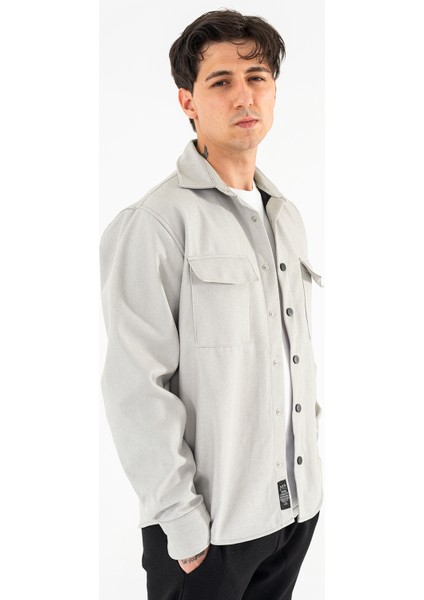 Erkek Açık Gri Oversize Gömlek Ceket Kapaklı Çift Cepli Çıtçıtlı fiyatları