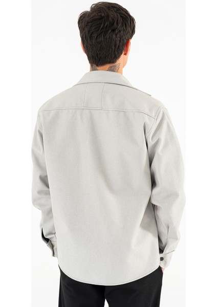 Erkek Açık Gri Oversize Gömlek Ceket Kapaklı Çift Cepli Çıtçıtlı fırsatları