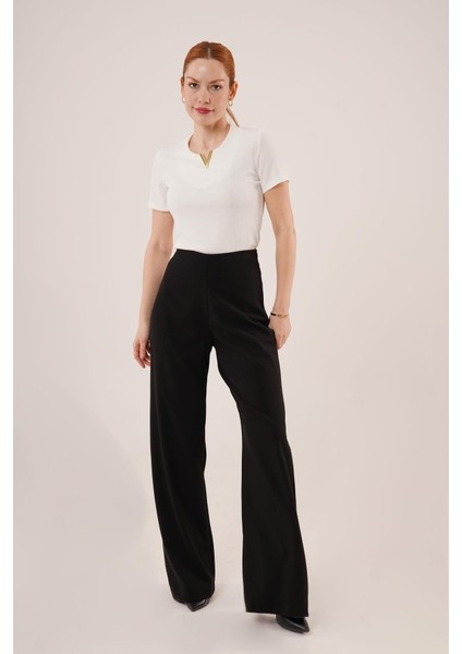 Bol Paça Yandan Fermuarlı Siyah Kumaş Pantolon fırsatları