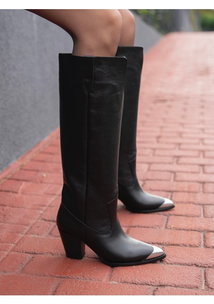 Bradley Siyah Hakiki Deri Çizme 8 cm Topuklu Şık Tasarım Kadın Ayakkabı modelleri