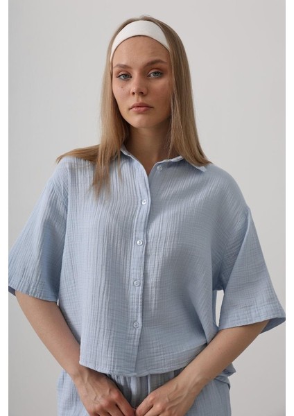 Yarım Kol Müslin Gömlek - Bebe Mavisi