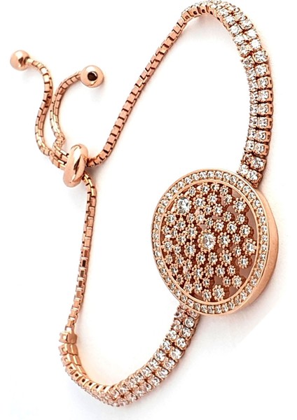 Pırlanta Işıltısında Zirkon Taşlı 925ayar Gümüş Rose Ayarlanabilir Asansörlü Bileklik fiyatları