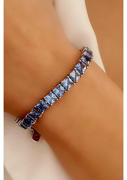 Sky Diamond Blue Creative Sapphire 925ayar Gümüş Lüks Su Yolu Bileklik