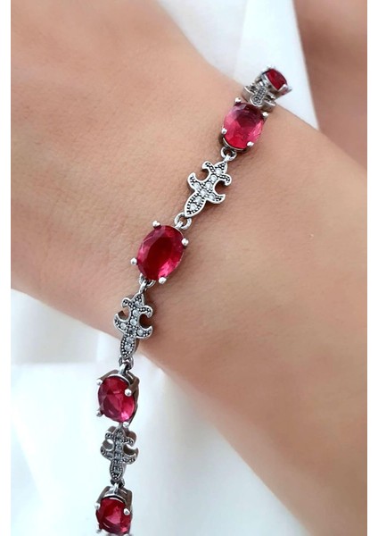 Pembe zirkon tasli gümüş suyolu bileklik