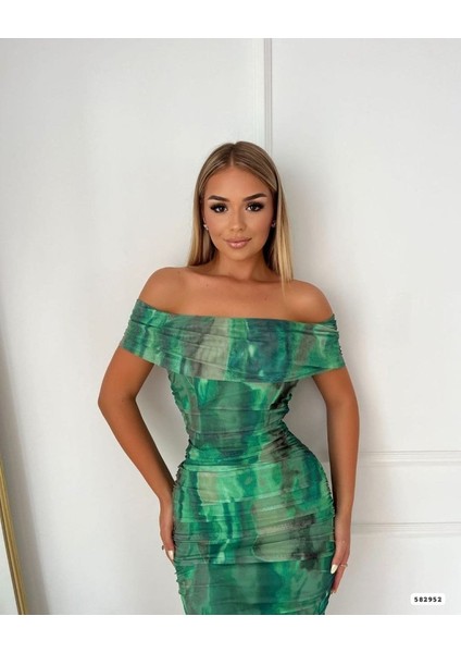 Kadın Madonna Yaka Tül Elbise