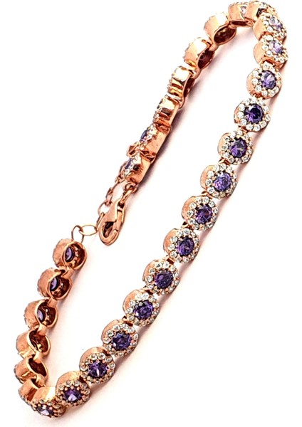 Mor Ametist Taşlı 925ayar Gümüş Rose Su Yolu Bileklik fiyatları