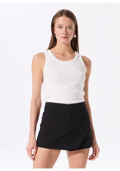 U Yaka Taşlı Kırık Beyaz Kadın Atlet F5SL-TST0257 modelleri