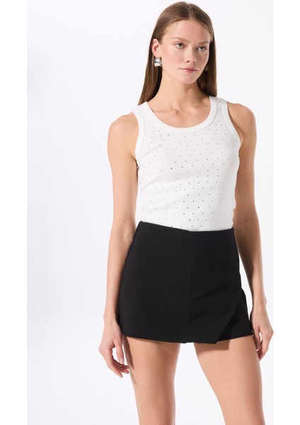 U Yaka Taşlı Kırık Beyaz Kadın Atlet F5SL-TST0257 fırsatları