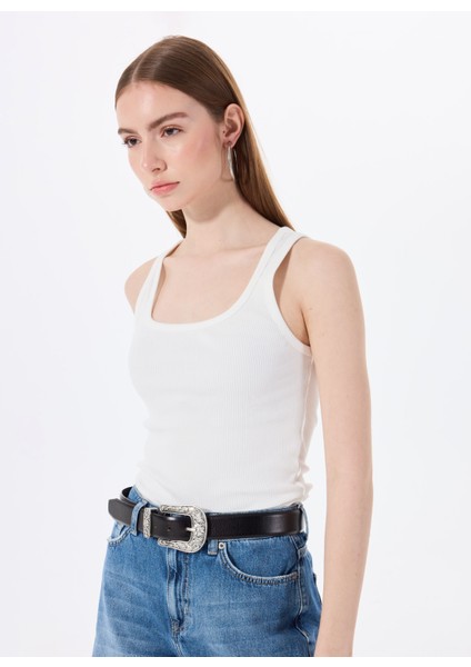 U Yaka Fitilli Beyaz Kadın Atlet M5SL-TST1149 fiyatları