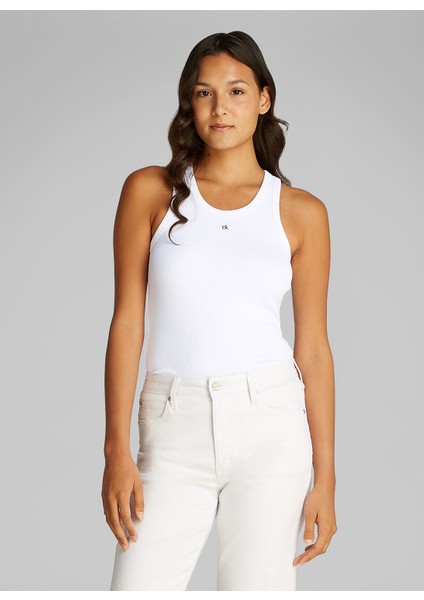 Yuvarlak Yaka Düz Beyaz Kadın Atlet K20K208065YAF fiyatları