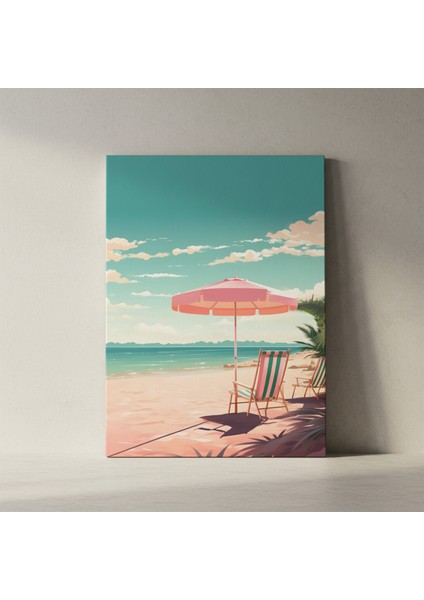 Yaz Günü Plaj Manzarası Illüstrasyon Tablosu fiyatları