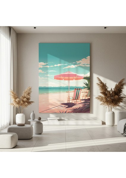 Yaz Günü Plaj Manzarası Illüstrasyon Tablosu fırsatları