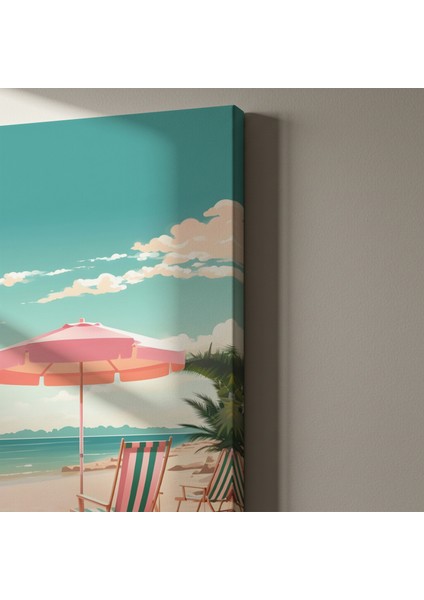 Yaz Günü Plaj Manzarası Illüstrasyon Tablosu indirimleri