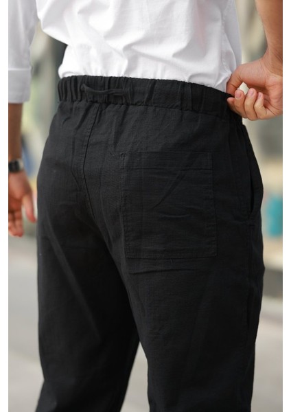 Erkek Beli Lastikli Keten Rahat Pantolon modelleri