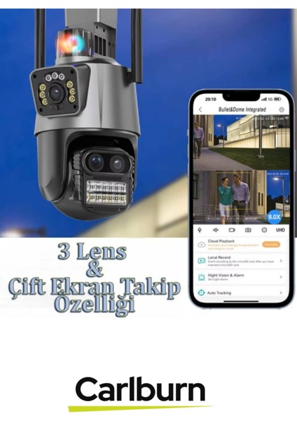 Çift Yönlü Iletişim Hareket Algılama Sensörü H.265 Video Gece Görüşü 3 Lens Wi-Fi Güvenlik Kamerası modelleri