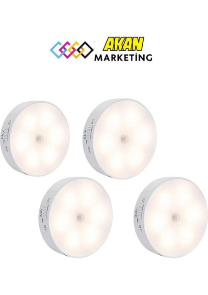Hareket Sensörlü USB Şarj Edilebilir LED Işık Lamba Dolap Içi Ev Lamba 4ADET-BEYAZRENKSENSÖRLÜ 65