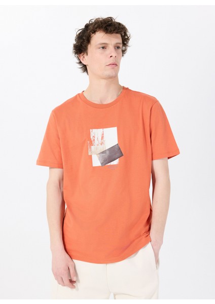 Bisiklet Yaka Baskılı Turuncu Erkek T-Shirt M5SM-TST1298