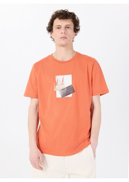 Bisiklet Yaka Baskılı Turuncu Erkek T-Shirt M5SM-TST1298 modelleri