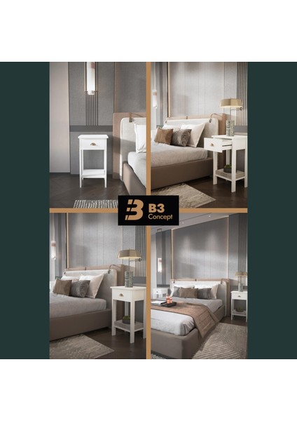 B3CONCEPT Retro Serisi Özel Tasarım Tek Çekmeceli Yatak Yanı Komodin White Beyaz fiyatları