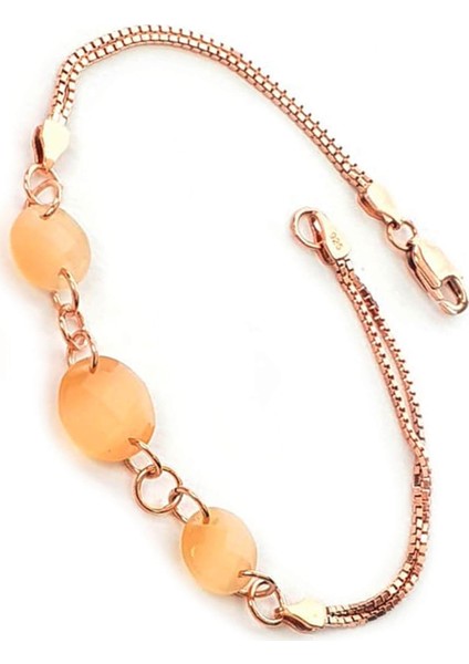 kedi gözü taşlı gümüş rose bileklik