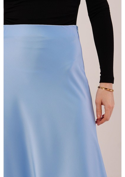 Çan Kesim Midi Mavi Saten Etek fırsatları
