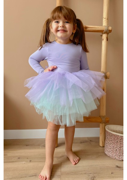 Lila Tütü Etekli Kız Çocuk Balerin Elbise - Miranda