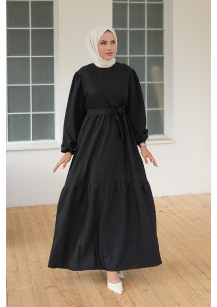 Kadın Uzun Kol Bisiklet Yaka Belden Bağlamalı Elbise fiyatları