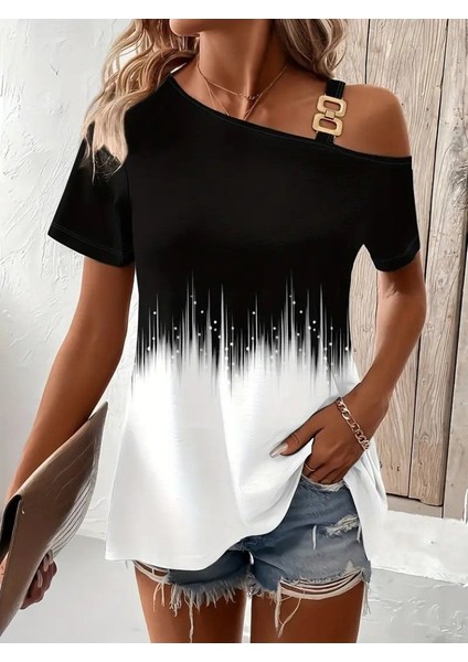 Kadın Tek Omuzdan Açık Askı Detaylı Desenli Süprem Bluz fiyatları