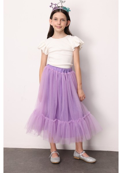 Lila Kız Çocuk Uzun Tül Etek - Mindy