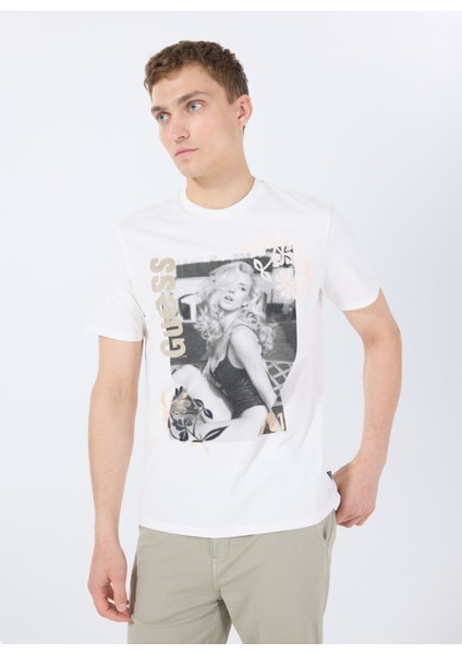 Bisiklet Yaka Desenli Beyaz Erkek T-Shirt M5GI33KBW41G018 Ss Bsc Movıe Guess
