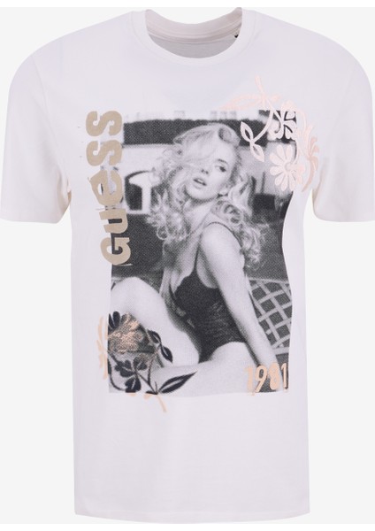 Bisiklet Yaka Desenli Beyaz Erkek T-Shirt M5GI33KBW41G018 Ss Bsc Movıe Guess