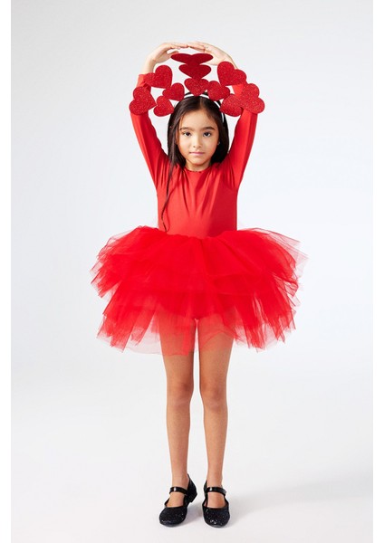 Kırmızı Tütü Etekli Kız Çocuk Balerin Elbise - Miranda