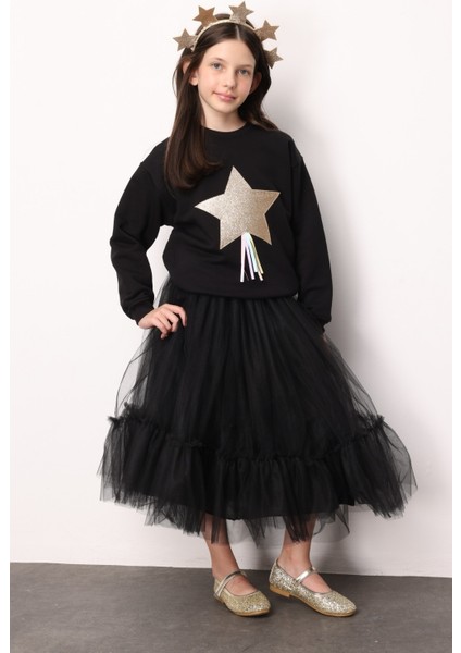 Siyah Kız Çocuk Uzun Tül Etek - Mindy