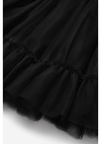 Siyah Kız Çocuk Uzun Tül Etek - Mindy