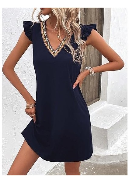 Kadın Kısa Kollu V Yakalı Viskon Elbise modelleri