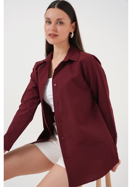 Uzun Kol Basic Gömlek 20279 - Bordo modelleri