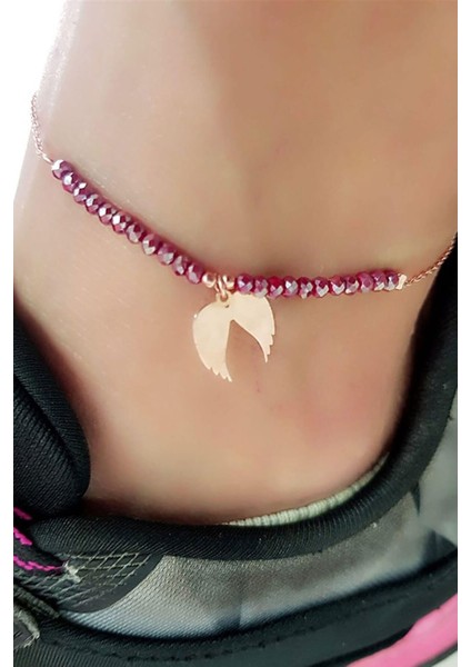 Melek Kanadı Figürlü Gümüş Rose Halhal