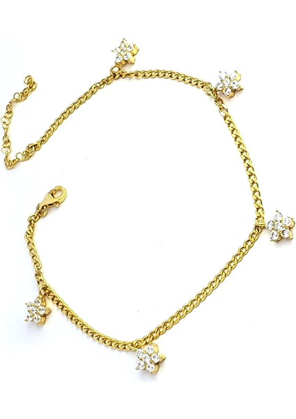 Zirkon Taşlı 925ayar Gümüş Üzerine Altın Kaplama İtalyan Çiçek Halhal fiyatları