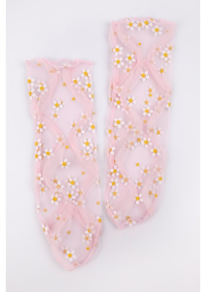 Pembe Papatya Desenli Kız Çocuk Tül Çorap modelleri