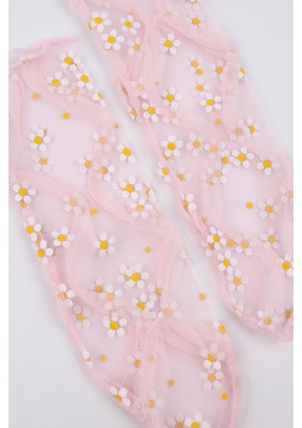 Pembe Papatya Desenli Kız Çocuk Tül Çorap fırsatları