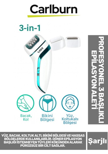 Premium Yüz Bacak Koltuk Altı Bikini Bölgesi Şarjlı Ergonomik Profesyonel 3 Başlıklı Epilasyon Aleti