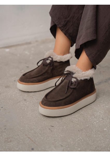 Cira Kahve Hakiki Süet Kadın Bot