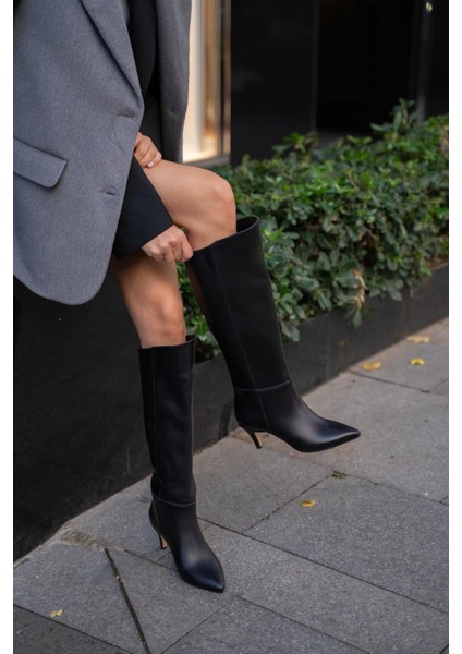 Edison Siyah Hakiki Deri Çizme