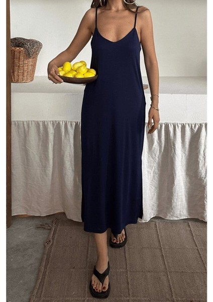 Kadın Siyah Asansör Askılı Çift Yırtmaçlı Helen Elbise fiyatları